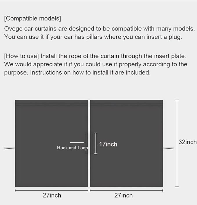 Ovege Car Divider Curtains Sun Shade-Privacy Travel Nap Night Car Camping Detachable Simple Curtain(Black)