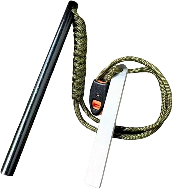 6 Inch Survival Fire Starter, Classic Ferro Rod Fire Starter 3/8 Inch x 6 Inch with Multi-Tool Long Strikes, Suitable for Camping & Hiking Outdoor Emergency