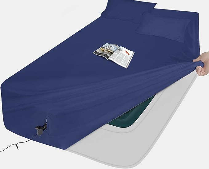 AEHISDHIE Air Mattress Sheets - 2 Pieces Set - Suitable for Inflatable mattresses 18 inches deep - can be inflated Without disassembly, Convenient, Sturdy, Easy to use air Bed Sheet (Navy Blue, Twin)