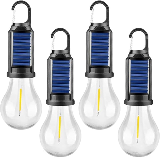 Solar Camping Light-4Packs, Rechargeable Tent Lamp with Hook, Vintage Outdoor Design