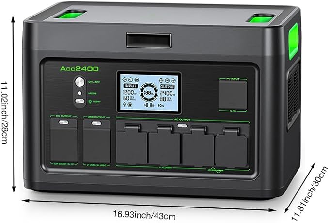 2400W Portable Power Station, 1843Wh LiFePO4 Solar Generator UPS Home Battery Backup Power w/4 2400W AC Outlets,2 PD100W, 2Hrs Fast Charging for Outdoor Camping, RV Travel,Emergency (4800W Peak)