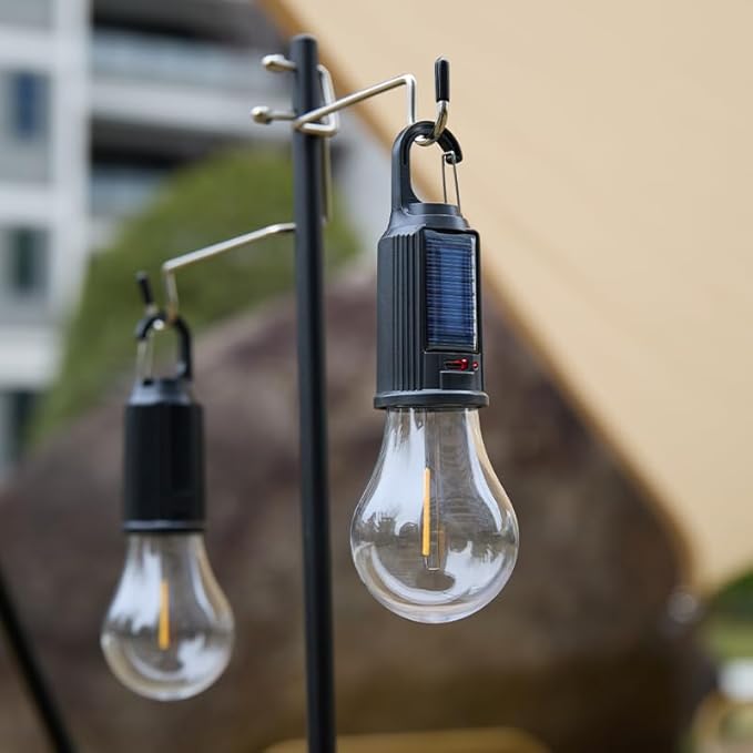 Solar Camping Lights Hooked Tent Lamp Hanging Outdoor Camp Small Rechargeable Bulb Lantern with Clip Hook 3 Lighting Modes for Hiking Backpacking Warm Light 8 Pack