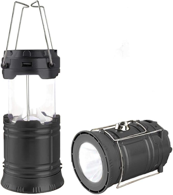 Censinda LED Camping Lantern, Solar and Rechargeable Lantern Flashlight Collapsible and Portable Light for Daily/Camp/Hiking/Night Fishing/Emergency/Hurricanes/Storm(Black, 1 Pack)