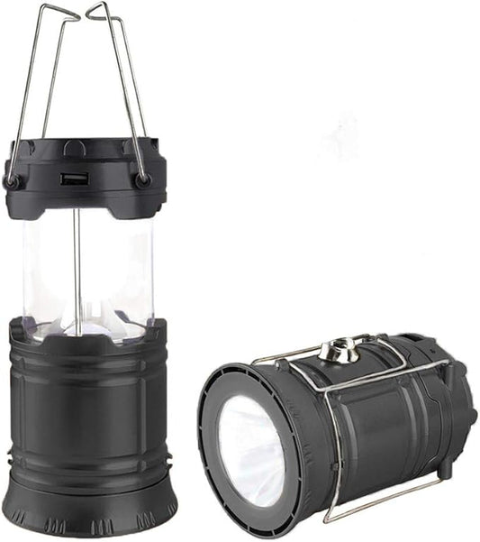Censinda LED Camping Lantern, Solar and Rechargeable Lantern Flashlight Collapsible and Portable Light for Daily/Camp/Hiking/Night Fishing/Emergency/Hurricanes/Storm(Black, 1 Pack)