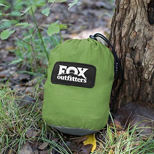 Fox Outfitters Neolite Double Camping Hammock - Lightweight Portable Nylon Parachute Hammock for Backpacking, Travel, Beach, Yard. Hammock Straps & Steel Carabiners Included (Grey/Lime Green)