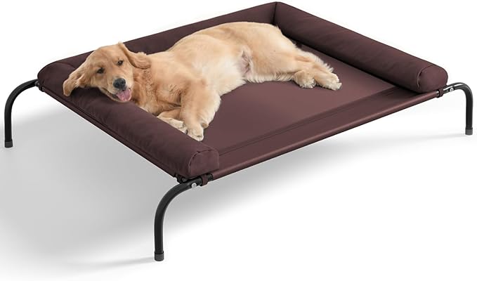 WESTERN HOME Cooling Elevated Dog Bed for Large Dogs, Outdoor Raised Dog Bed Portable Dog Cot Bed with Breathable Mesh, Chew Proof Pet Cots with Removable and Waterproof Bolster