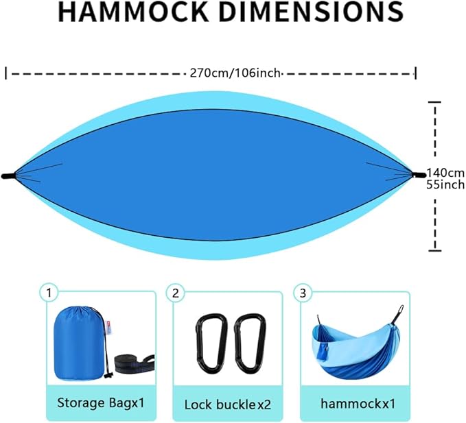 Camping Hammock, Portable Hammocks with Tree Straps & Attached Carry Bag, Travel Tree Hammocks for Outside Indoor Hiking Beach Backpack Travel(Blue, Polyester Pongee)