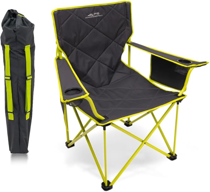 ALPS Mountaineering King Kong Camping Chairs for Adults with Mesh Cup Holders and Pockets, Built Durable and Reliable with Compact Foldable Steel Frame, Charcoal/Citrus