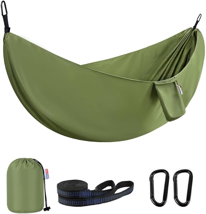 Camping Hammock, Portable Hammocks with Tree Straps & Attached Carry Bag, Travel Tree Hammocks for Outside Indoor Hiking Beach Backpack Travel(Green, Polyester Pongee)