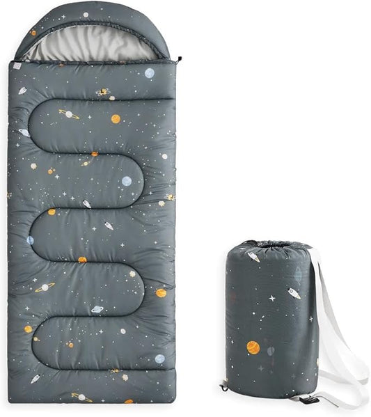 Wake In Cloud - Kids Sleeping Bag for Boys Toddlers, Camping in Warm Cold Weather, Backpacking Lightweight Compact Outdoor Liner for 3 Seasons, Galaxy Space