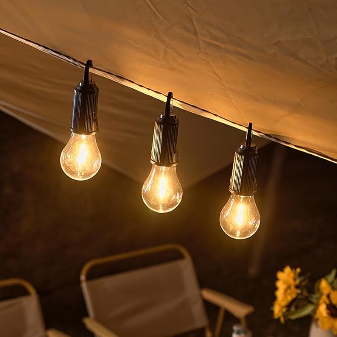 4 Pack Solar Camping Lights , Rechargeable Light Bulbs , Hanging Tent Lantern Outdoor Indoor with Clip Hook Keychain 4 Lighting Modes for Christmas Decorations Hiking Backpacking Warm Light