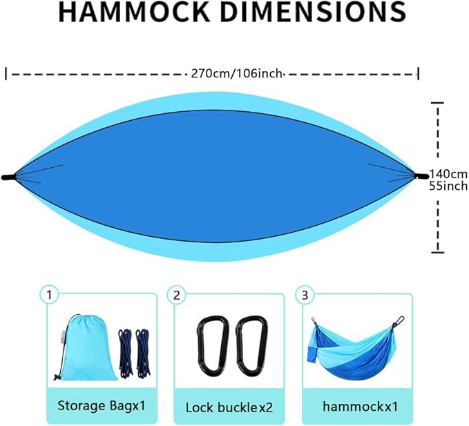 Camping Hammock, Portable Hammocks with Tree Straps & Attached Carry Bag, Travel Tree Hammocks for Outside Indoor Hiking Beach Backpack Travel(Blue, Nylon)