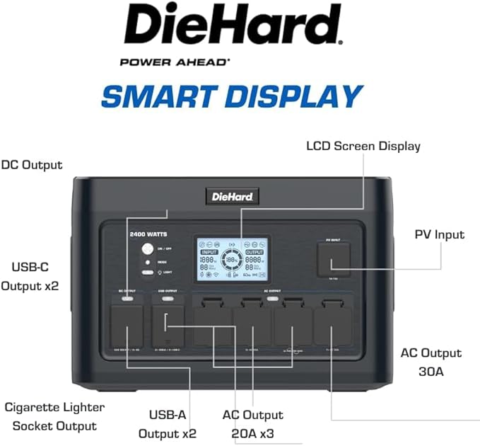 DieHard Portable Power Station 2400-Watt (4800-Watt Peak) 2048Wh with 400W Solar Panel - Quiet Solar Generator, for Home Backup, Weather, Outdoor Recreation, Jobsite and More