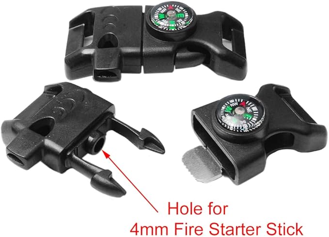 Paracord Buckle with Whistle Compass, Side Release Plastic Buckles for Paracord Bracelet