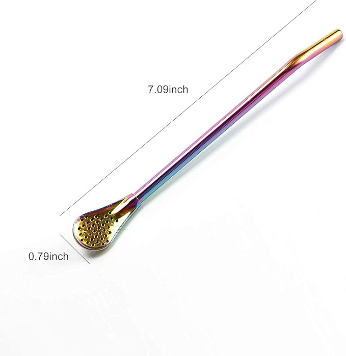 Reusable Straws Spoon for Yerba Mate Stainless Steel Straw Spoon Filter Strainers for Loose Tea, Coffee Stirrers, Smoothie Slushy Straws, 9 Pcs 6 Colors with 2 Cleaner Brushes
