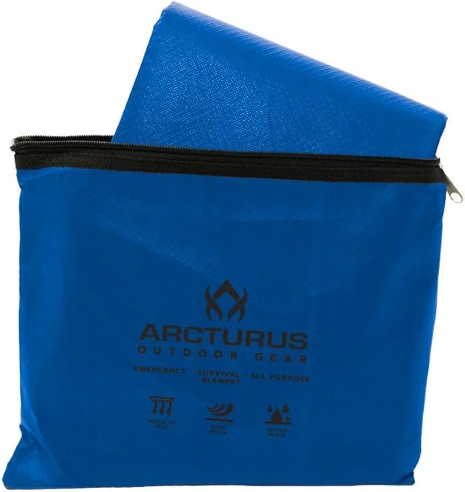 Arcturus All-Weather Outdoor Survival Blanket, Thermal Emergency Blanket, Reflective Heat Tarp with Grommets, Lightweight for Camping, Backpacking, Hiking & Emergency Car Kits, Blue, 60x82in