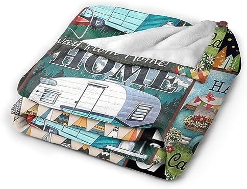 Camping Blanket Soft Warm Plush Throw Blanket Happy Camper RV Gifts for Camper Lover Cozy Lightweight Flannel Fleece Bedding Stuff Decor Blanket for Girls Kids Adults Women 40"x50"
