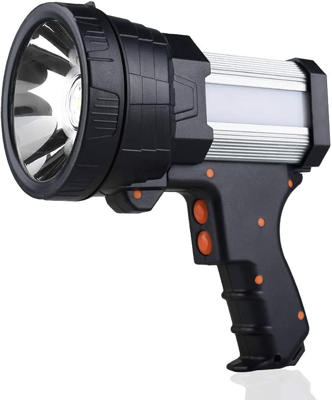 YIERBLUE Rechargeable Spotlight, Super Bright 2000000 High Lumen LED Handheld Spotlight Long Lasting Large Flashlight Searchlight and Flood Camping Flashlight with Foldable Tripod