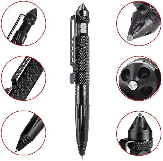 OIJ 5 Pack Military Tactical Pen Set, Professional Self Defense Pen, Emergency Glass Breaker Pen, Tungsten Steel Writing Tool With 20 Ballpoint Refills