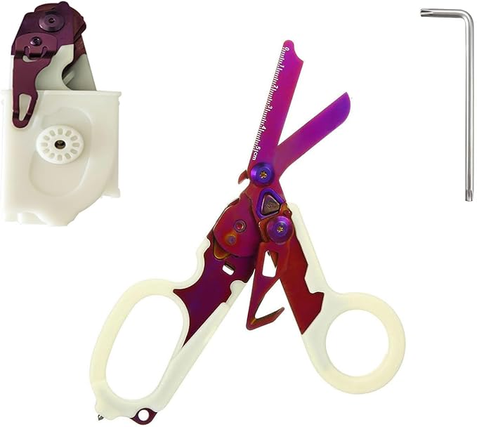 6 in 1 Multifunctional Combination Tool, Folding Retractable Emergency Shears, Outdoor Camping Tools, Seat Belt Cutter, Oxygen Cylinder Wrench, Complimentary Adjustable Wrench