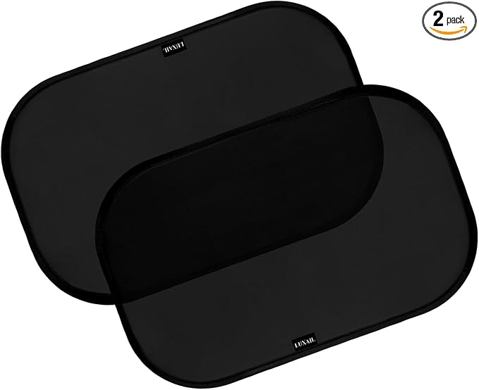 luxail Car Window Shades for Baby 19” x 12” (2 Pack) Cling, Blocks 99.98% UVR, Sun Shade Blocker, Glare Shield Protection, Side Car Window Screens, Mesh Window Shades for Baby, Black