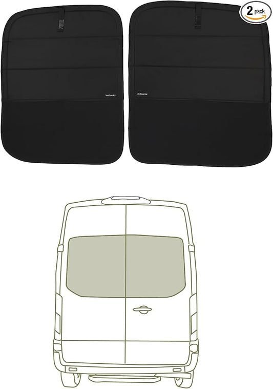 VanEssential Insulated Stealth Blackout Window Covers Designed for Ford Transit High/Medium Roof Rear Door Windows (Pair) - Black