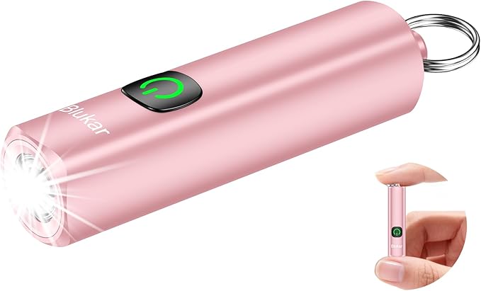 Blukar Rechargeable EDC Flashlight, Mini Keychain Flash Light with 3 Lighting Modes, Memory Function, Waterproof, Compact and Portable Pocket Light for Everyday Carry, Emergency,Camping-Pink