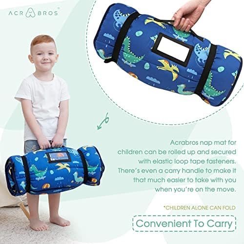 ACRABROS Toddler Nap Mat with Pillow and Blanket, Large Rolled Napping Mats,Slumber Bags for Boys Girls,Kids Sleeping Bag for Daycare, Preschool Travel