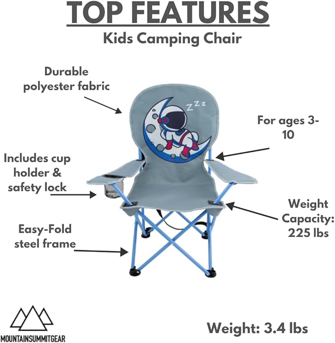 MOUNTAIN SUMMIT GEAR Kids Camping Chair - Foldable Camp Chair with Carrying Case for Outdoor Recreation, Sports, Camping and Fishing (by Caddis Sports) (Astronaut, 1)