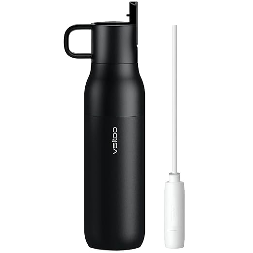 VSITOO 25oz Insulated Stainless Steel Filtered Water Bottle for Travel and Everyday Use，5-Stage 0.01μm Ultra-strong Filtration，Reusable，Improves Taste，for Hiking, Cycling, Gym & Outdoor Use，Black