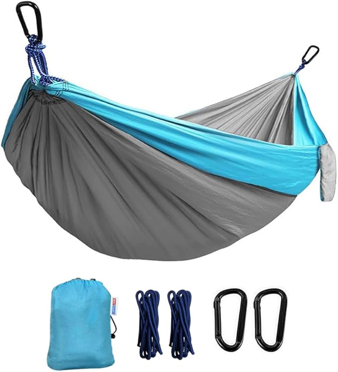 Camping Hammock, Portable Hammocks with Tree Straps & Attached Carry Bag, Travel Tree Hammocks for Outside Indoor Hiking Beach Backpack Travel(Gray, Nylon)