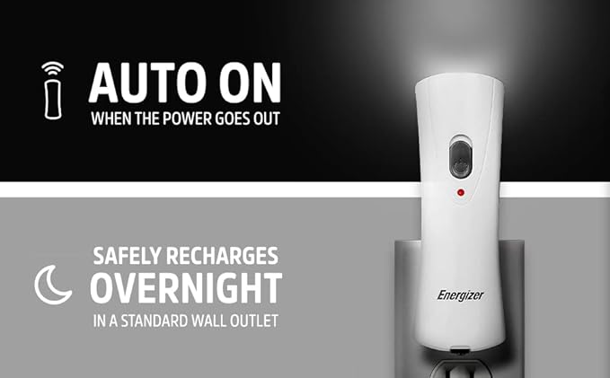 Energizer Auto-On LED Flashlights Rechargeable for Home Power Failure, Plug in LED Flashlight for Power Outage, Night Light, Hurricane Preparedness (Pack of 72)