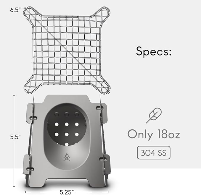 Überleben | Stöker Wood Burning Camping Stove – 18oz Flatpack Stainless Steel Wood Stove for Backpacking, Hiking & Outdoor Cooking – Portable, Folding Camping Essentials (Smokey Blue)