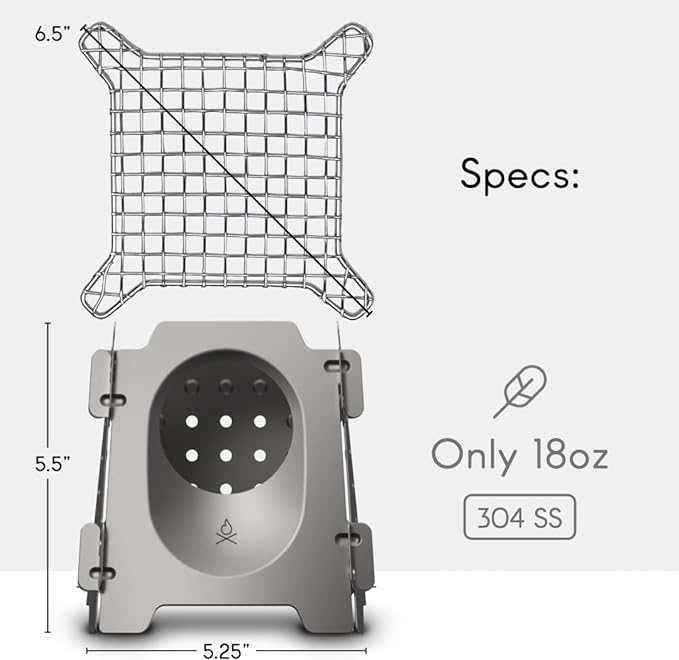 Überleben | Stöker Wood Burning Camping Stove – 18oz Flatpack Stainless Steel Wood Stove for Backpacking, Hiking & Outdoor Cooking – Portable, Folding Camping Essentials (Carbon Black)