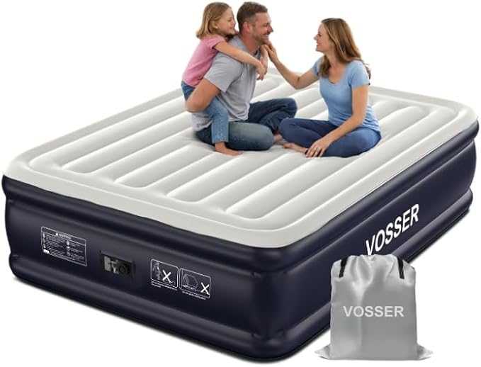 VOSSER Air Mattress Queen with Built-in Pump, 18" Raised Inflatable Blow Up Mattress,Upgraded Heavy Duty 800lbs Portable Air Bed for Home, Guests,Floor& Camping, Self Inflating Colchon Inflable Queen