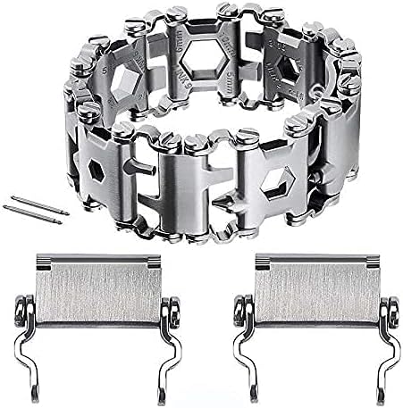 Stainless Steel Multitools Bracelet for Men, Transform into Watch Band, 29 in 1 Survival Hiking Camping Travel Friendly Wearable Bracelet with 20mm Connectors