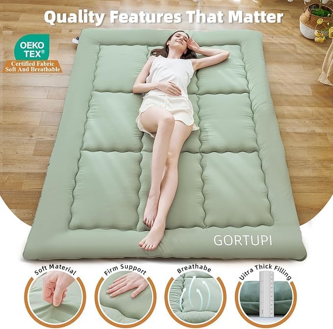 Size Full Japanese Floor Futon Foldable Futon Mattress for Floor Tatami Mattress Portable Rollaway Bed for Guest Playmat for Kids Tatami Sleeping Pad Japanese Mattress for Adults Green A