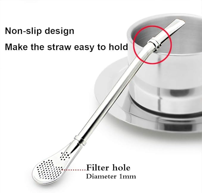 Yerba Mate Bombilla Gourd Drinking Filter Straws 304 Food-Grade Stainless Steel 6.1 inch Long Spoon Bombillas Straws for Mate Tea Set of 3 with Cleaning Brush (silver)