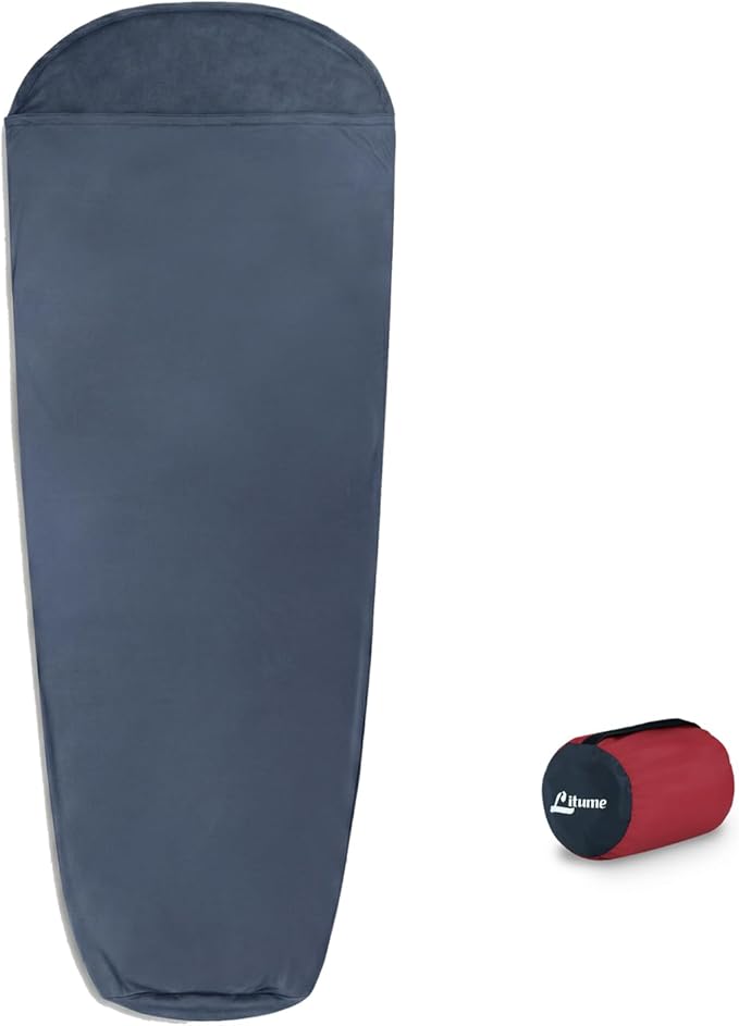 Litume Velvet Velour Sleeping Bag Liner Add Up to 14°F/ 8°C, Mummy Sleeping Sack Backpacking, Camping, Traveling, Hotel, Hostal, Lightweight Sleep Sack with Drawstring Hood E625