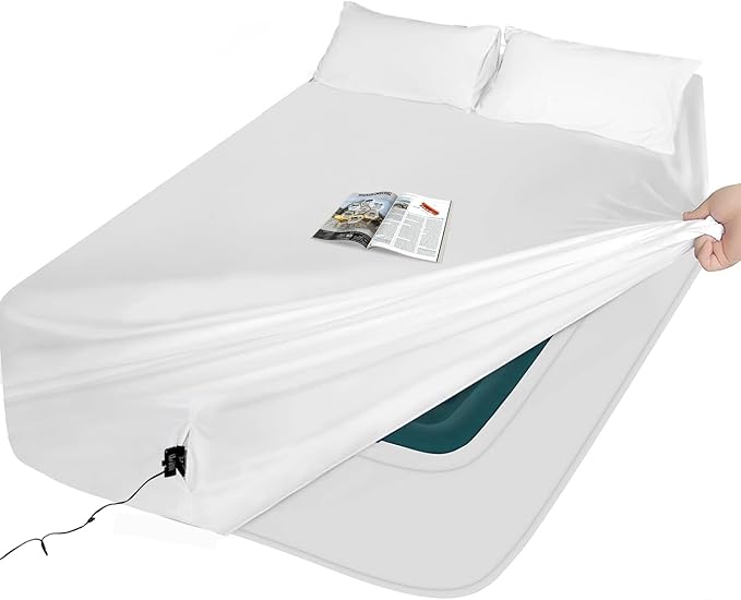 AEHISDHIE Queen Sheet Sets Air Mattress Sheets - 3 Pieces Queen Sheets Sets 16 to 24 inch - Inflate Without Disassembly Convenient & Firm Easy to use Air Mattress (White, Queen)