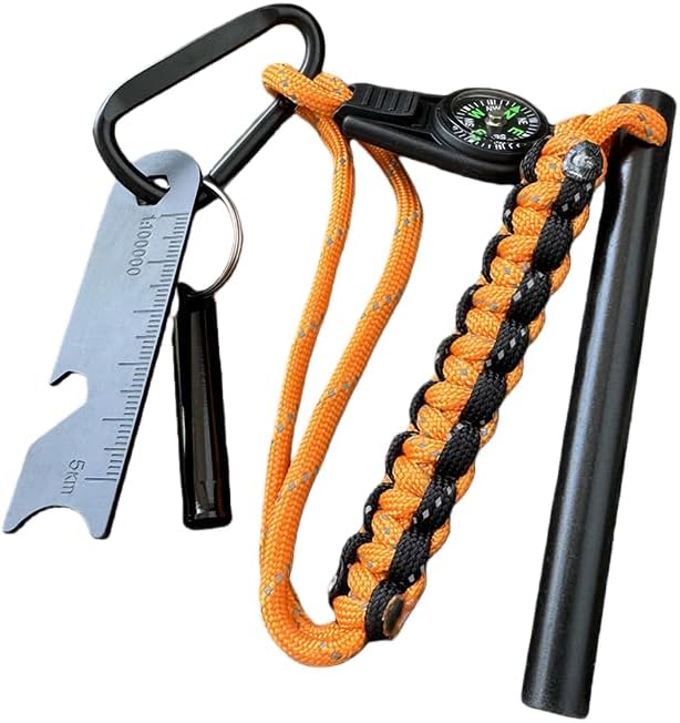 Ferro Rod Fire Starter with Compass, 3/8 Inch Thick Magnesium Ferrocerium Rod，Fire Starter Survival Tool with Multi-Tool Long Strikes, Flint Fire Starters for Camping & Hiking,Outdoor Emergency Kits.