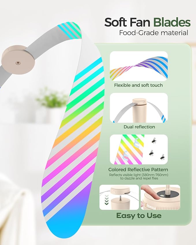 TriPole Fly Fans for Tables, Food Fans 2000mAh Rechargeable Table Fan Portable Fly Spinners with LED Display, 20H Runtime for Outdoor Picnic, BBQ Patio Parties, Camping, Kitchen, 4 Pack (Beige)