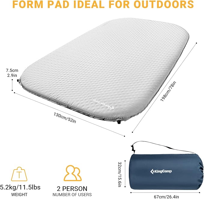 KingCamp Self Inflating Camping Mattress, Sleeping Pad for 2 Person Waterproof Comfortable Soft and Warm with Carry Bag Blue