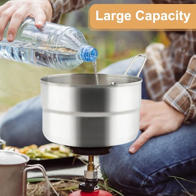 Stainless Steel Camping Cook Pot, 1.5L Camping Cookware with Lid and Folding Handle, Large Capacity Bento Pot for Outdoor Backpacking Campings Hiking Picnic