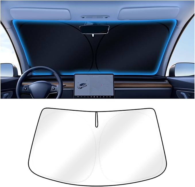 Canvcle Windshield Sun Shade for 2024-2025 2026 Toyota Grand Highlander Accessories Upgraded Double-Layer Front Window Sunshade Cover Sun Visor Protector Foldable Block UV Rays Keep Vehicle Cool
