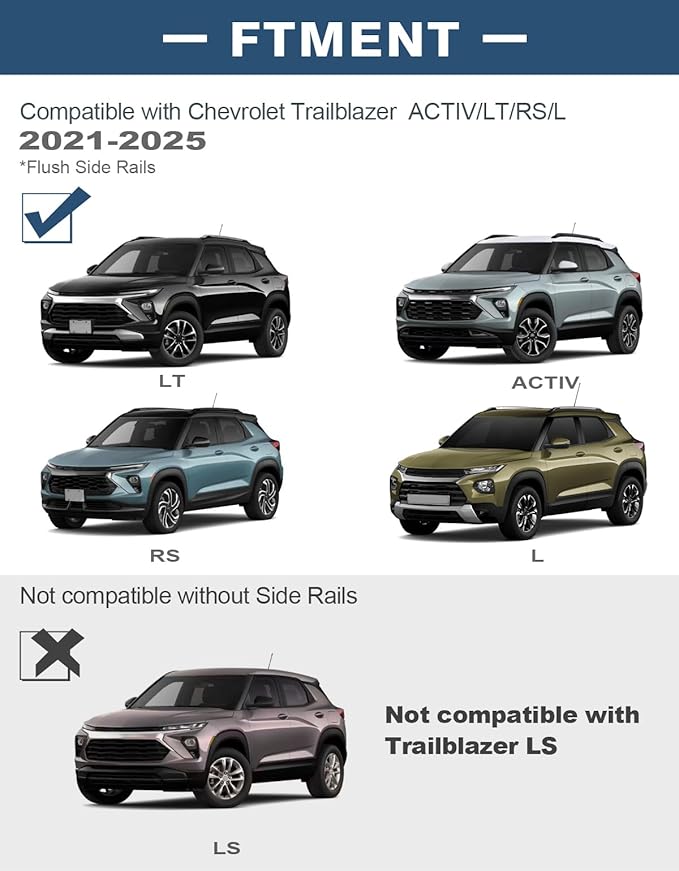 Roof Rack Cross Bars 220lbs Compatible with Chevy Chevrolet Trailblazer 2021 2022 2023 2024 2025 2026 L LT ACTIV RS, Heavy Duty All-Metal Aluminum Crossbar Luggage Racks Roof Rails Rooftop