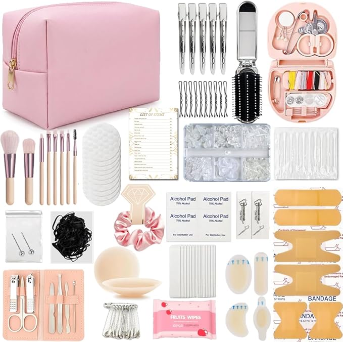 Emergency Kit for Women – Mini Emergency Kit with 50+ Essentials, Bridal & Wedding Day Survival Kit, Travel Safety Kit, Compact Women’s Emergency Kit
