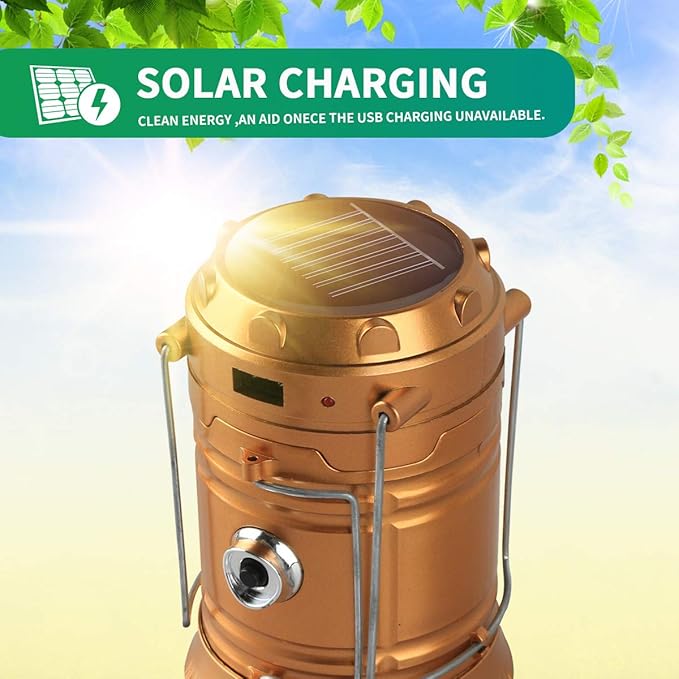 Censinda LED Camping Lantern, Solar and Rechargeable Lantern Flashlight Collapsible and Portable Light for Daily/Camp/Hiking/Night Fishing/Emergency/Hurricanes/Storm(1 Pack)