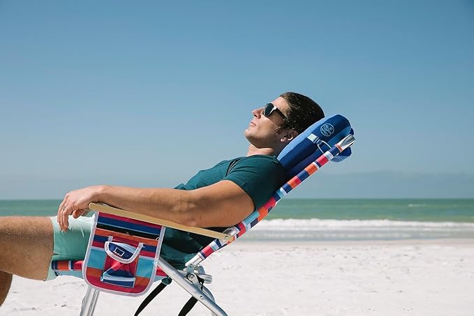 Ballast Beach Pillow – Comfy, Durable & Compact, Stays Put on Windy Beaches with Patented Sand Pouch, Inflatable Pillow for Beaches, Pools, Camping, Festivals and Travel (Retro Stripes)