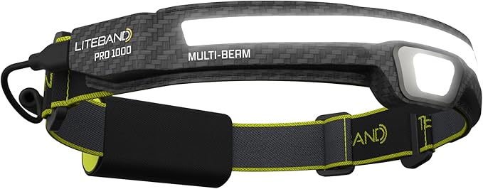 OPTIMAL VENTURES LITEBAND PRO Multi-Beam Rechargeable LED Headlamp, 1000 Lumens, 210° Wide Beam + Focused Spot, Hard Hat Compatible, Professional No-Bounce Fit, IPX5 Weather Resistant, Carbon